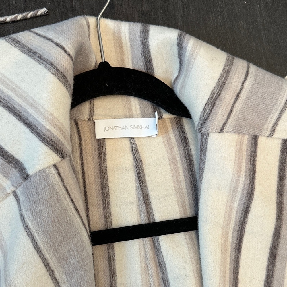 Jonathan Simkhai Cream and Gray Striped wool fringe  Coat